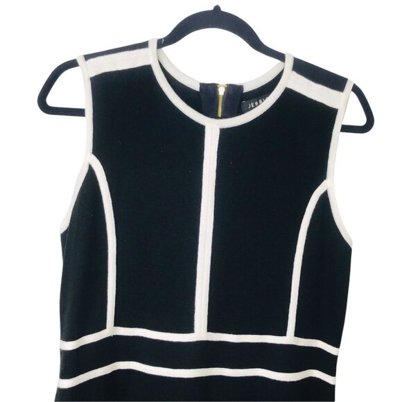 Jessica Black And White Minimalist  Sleeveless Knit fitted Midi Dress women M - Picture 3 of 15